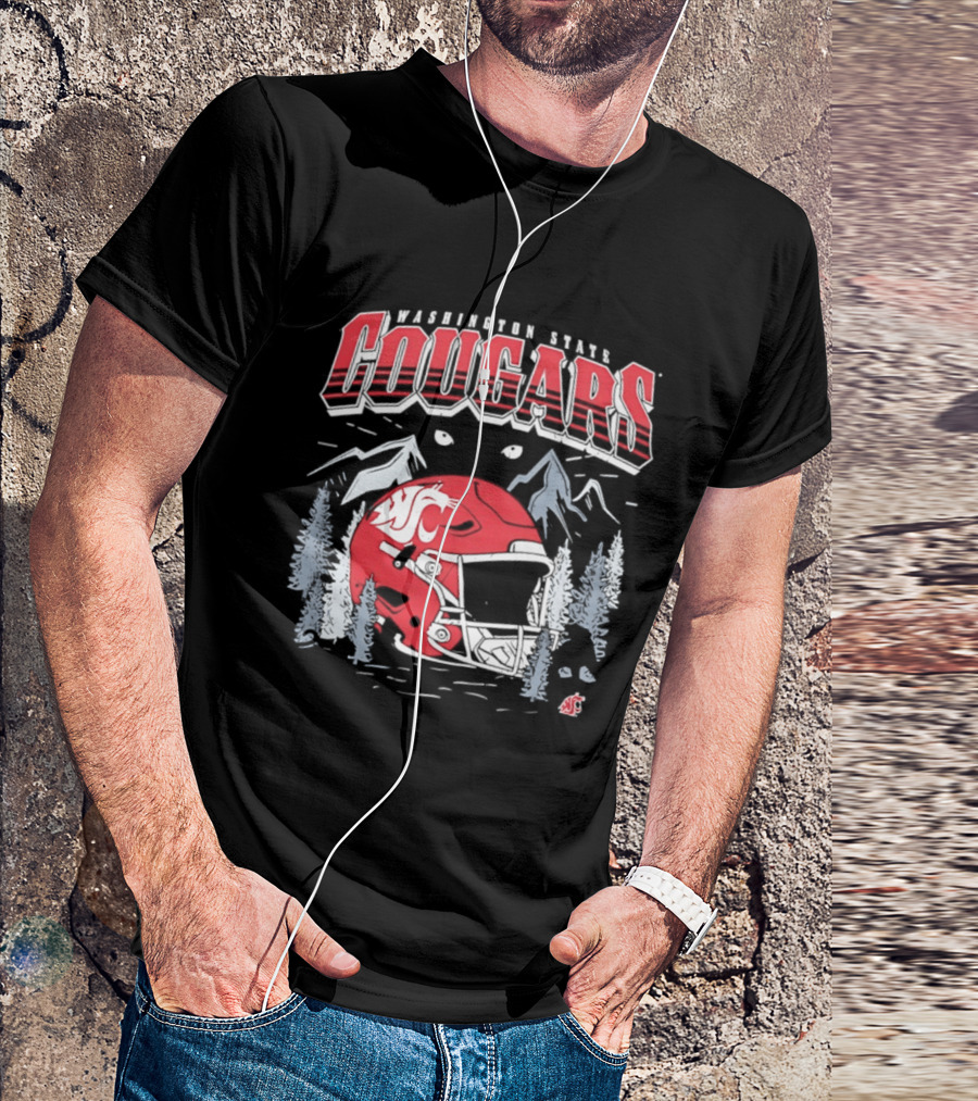 Washington State Cougars WSU NCAA Football Helmet Mountain Scene T-Shirt