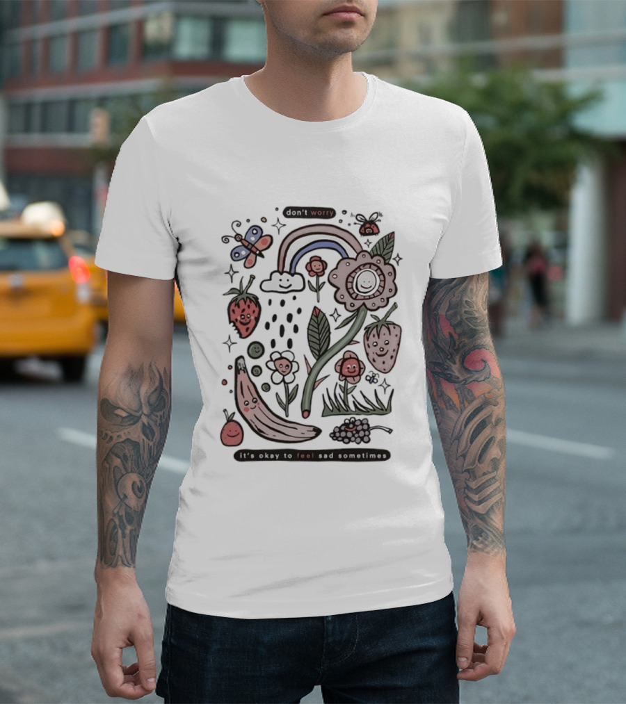 Happy Rainbow Flower And Fruit Friends With Smiling Faces T-Shirt