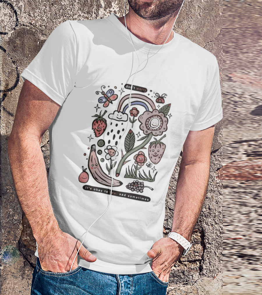 Happy Rainbow Flower And Fruit Friends With Smiling Faces T-Shirt
