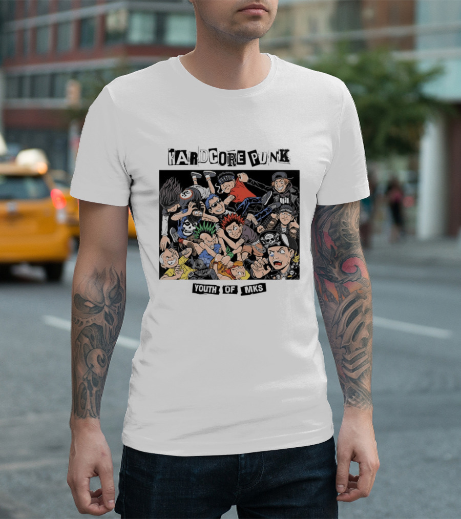 Hardcore Punk Youth Of Mks Vintage Cartoon Style Crowd Scene T-Shirt