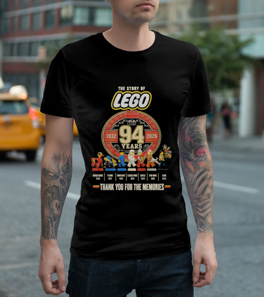 The Story Of Lego 1932 2026 94 Years Thank You For The Memories History Timeline T-Shirt