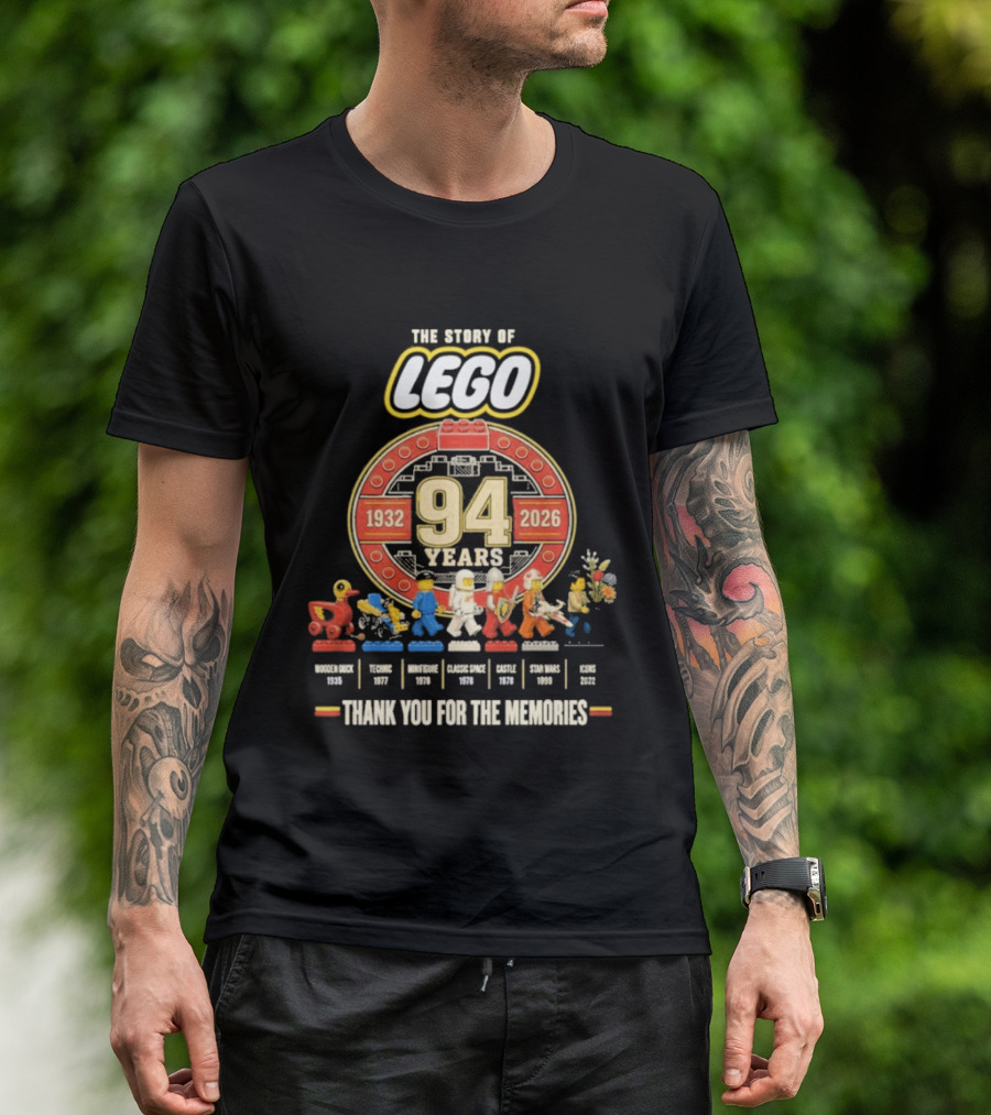 The Story Of Lego 1932 2026 94 Years Thank You For The Memories History Timeline T-Shirt