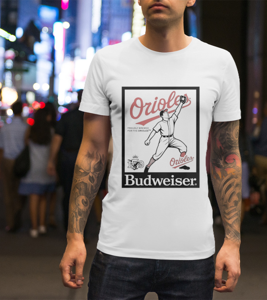 Budweiser 150 Years Orioles Baseball Vintage Player With Ball T-Shirt