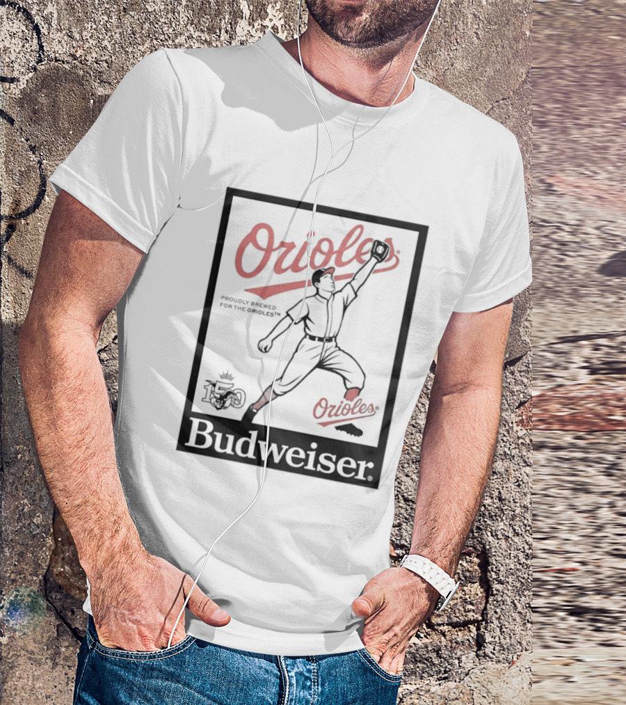 Budweiser 150 Years Orioles Baseball Vintage Player With Ball T-Shirt