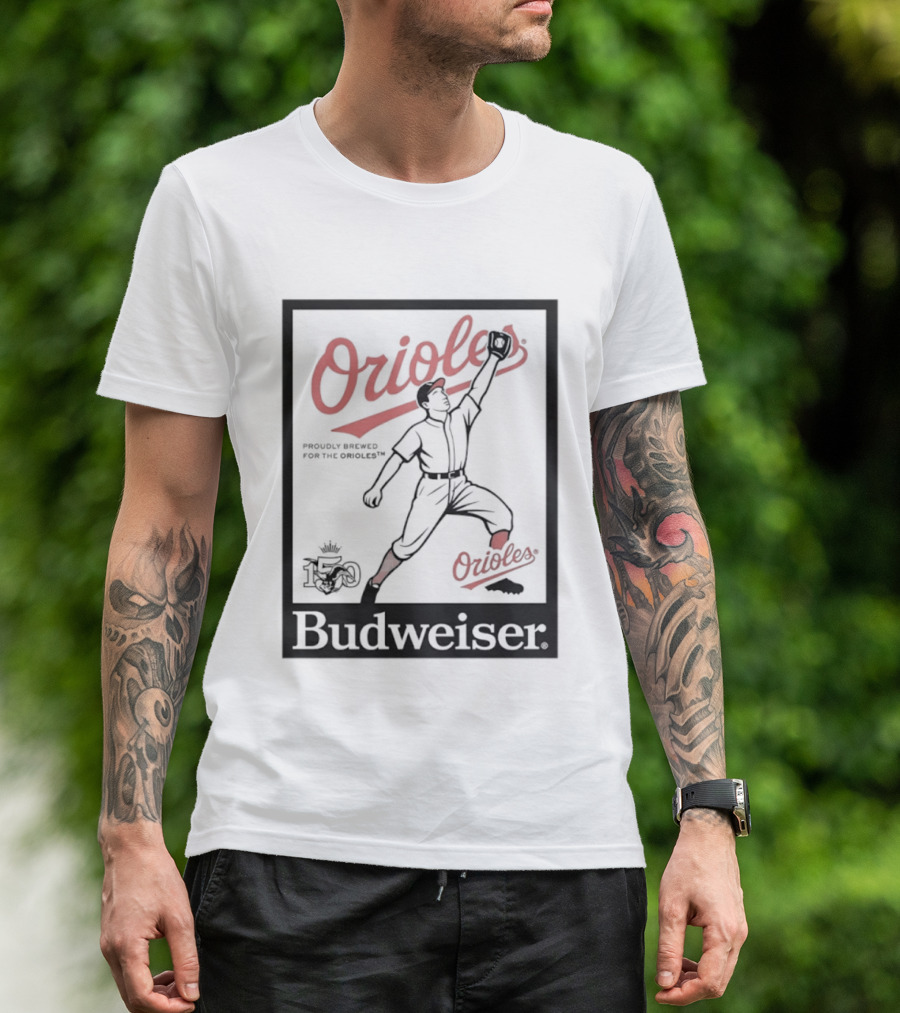 Budweiser 150 Years Orioles Baseball Vintage Player With Ball T-Shirt