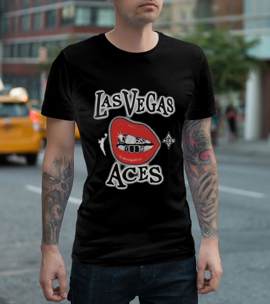 Las Vegas Aces 2026 WNBA Red Lips Grill Sketch T-Shirt
