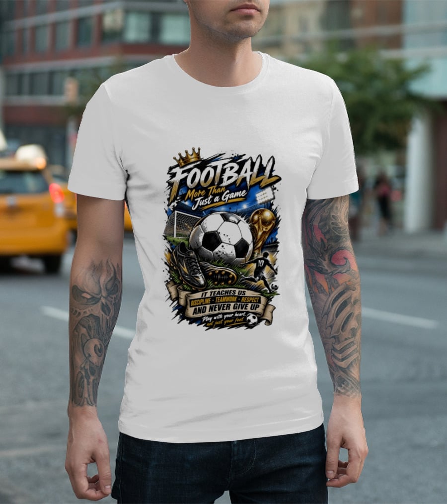 Football More Than Just A Game Discipline Teamwork Respect Never Give Up Play With Your Heart T-Shirt