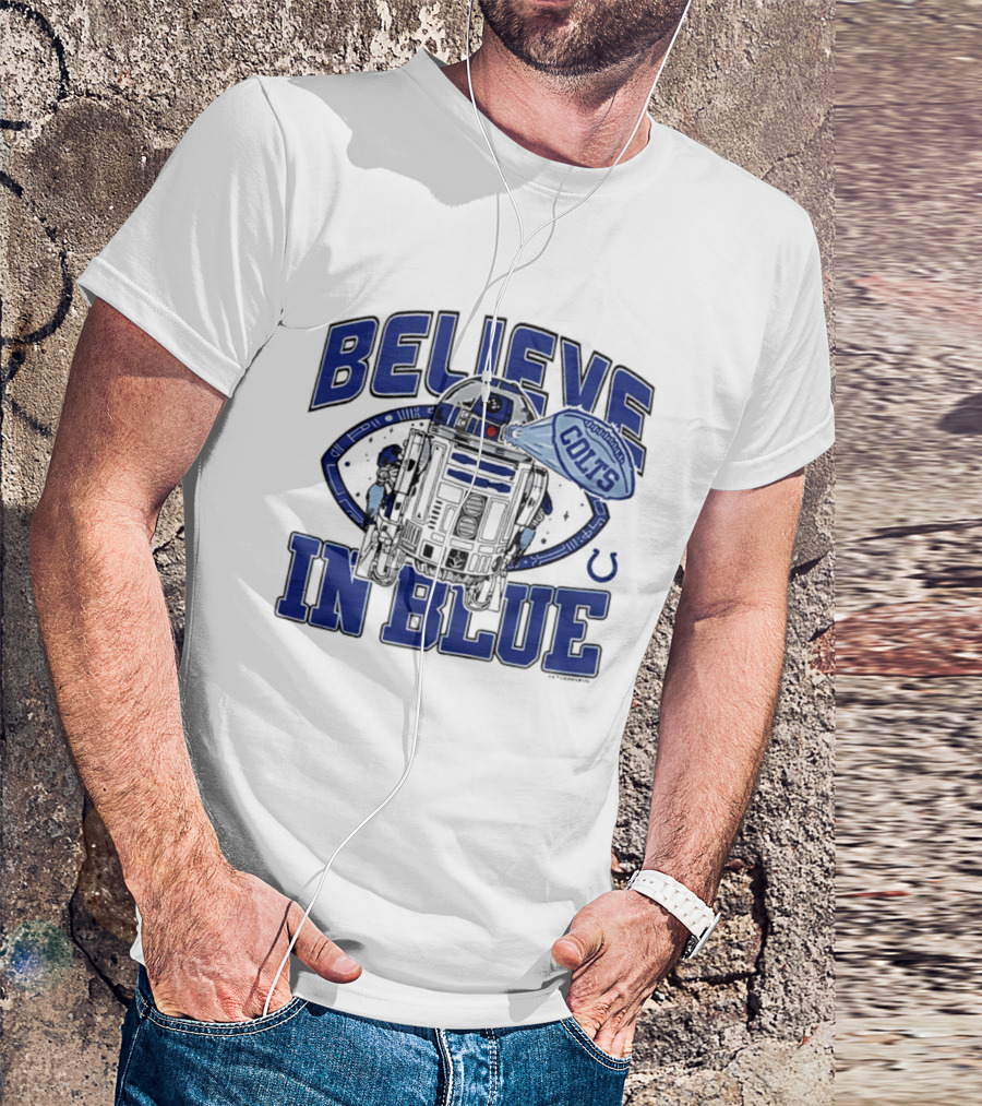 Believe In Blue Indianapolis Colts Star Wars R2D2 Collaboration T-Shirt