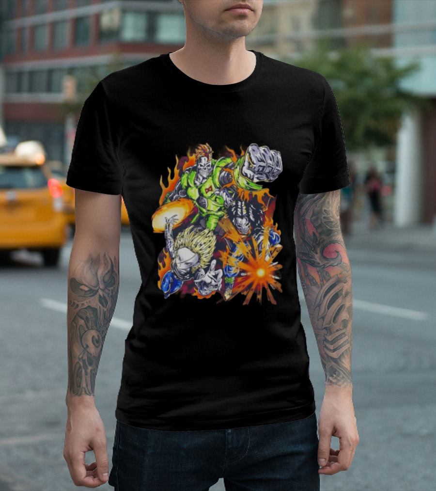 Dragon Ball Z Vintage Style Android 16 17 18 Fiery Action Scene Bootleg T-Shirt