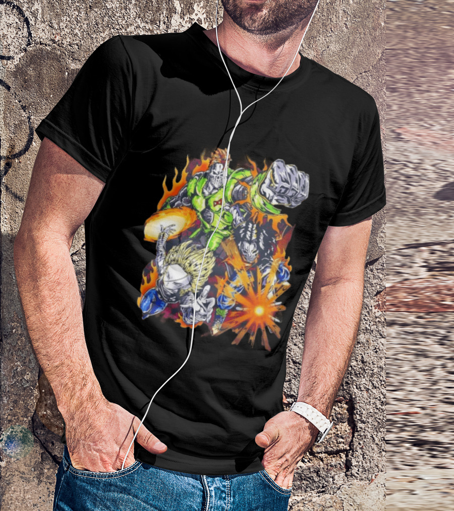 Dragon Ball Z Vintage Style Android 16 17 18 Fiery Action Scene Bootleg T-Shirt