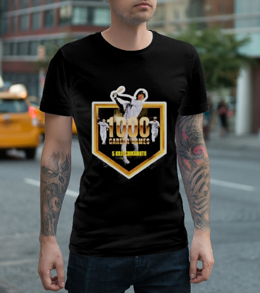 Hanshin Tigers 1000 Career Games Koji Chikamoto #5 Commemoration T-Shirt