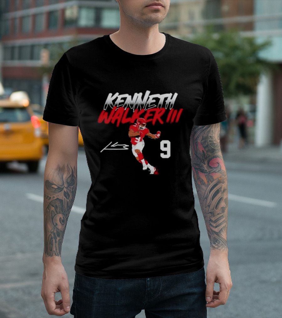 Kenneth Walker III Signature No 9 Football Player Red And White T-Shirt