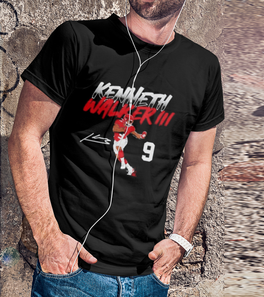 Kenneth Walker III Signature No 9 Football Player Red And White T-Shirt
