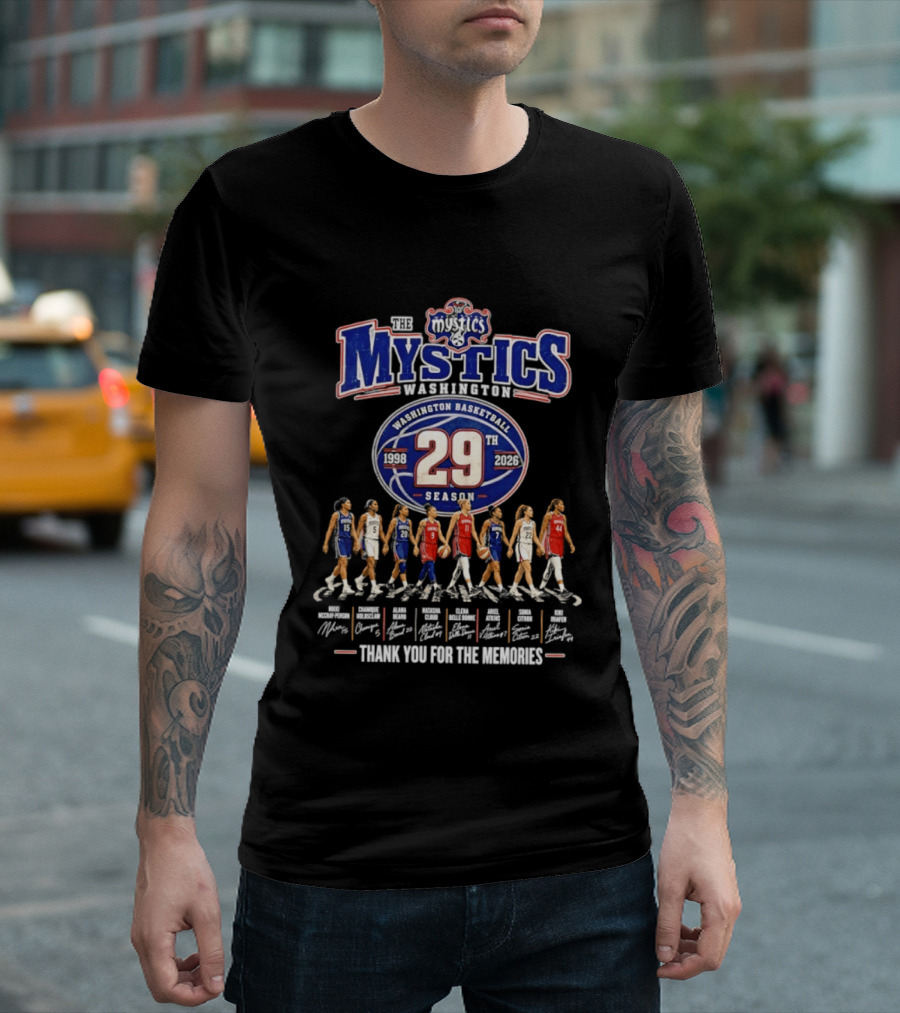 Washington Mystics Basketball 29th Season 1998 2026 Thank You For The Memories Signatures T-Shirt