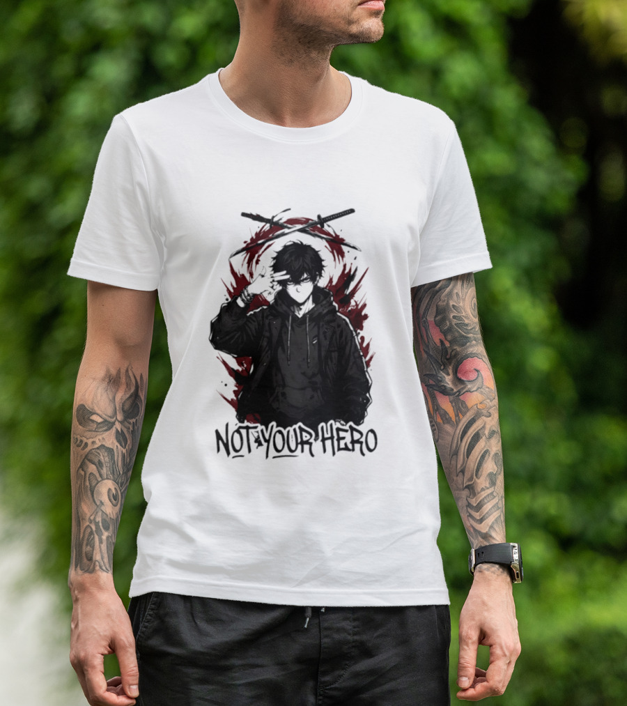 Not Your Hero Hooded Anime Boy With Katanas Manga T-Shirt