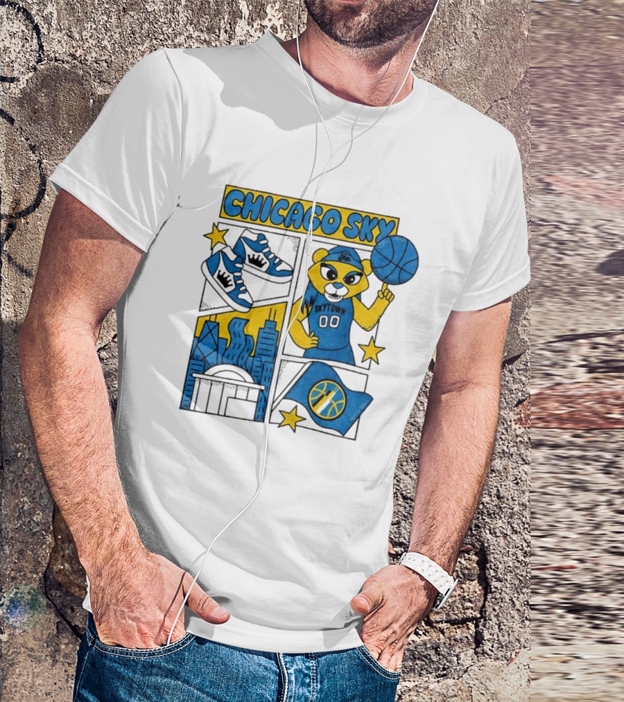 Chicago Sky Skytown Mascot And Basketball Celebration T-Shirt