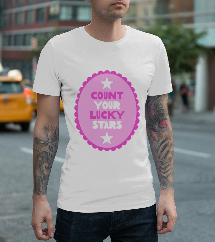Count Your Lucky Stars Pink Oval Motivational Message T-Shirt
