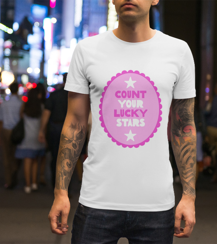 Count Your Lucky Stars Pink Oval Motivational Message T-Shirt
