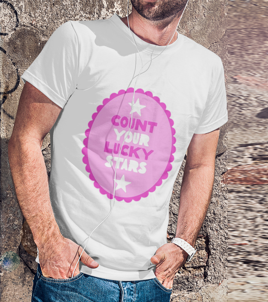 Count Your Lucky Stars Pink Oval Motivational Message T-Shirt