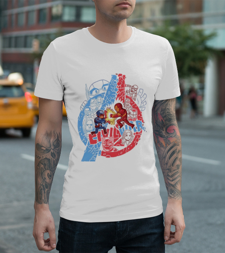 Marvel Civil War Captain America Versus Iron Man Chibi Showdown T-Shirt