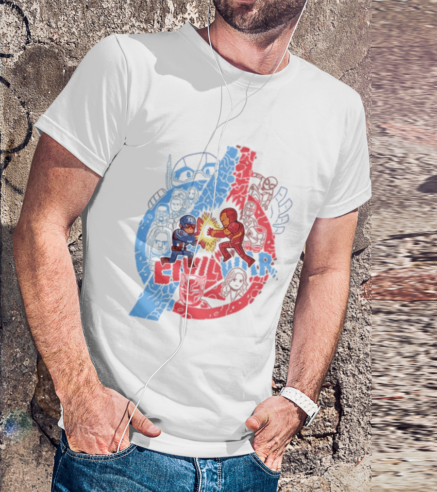 Marvel Civil War Captain America Versus Iron Man Chibi Showdown T-Shirt