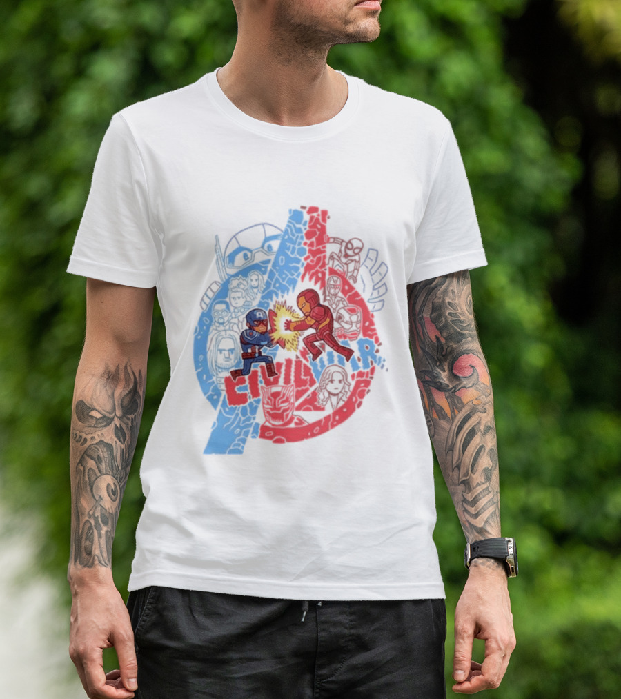 Marvel Civil War Captain America Versus Iron Man Chibi Showdown T-Shirt