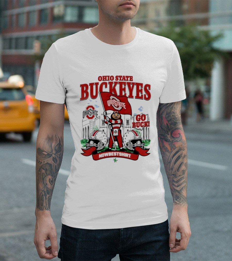 Ohio State Buckeyes Brutus Flag Go Buck Helmet Stadium Nowbes T-Shirt