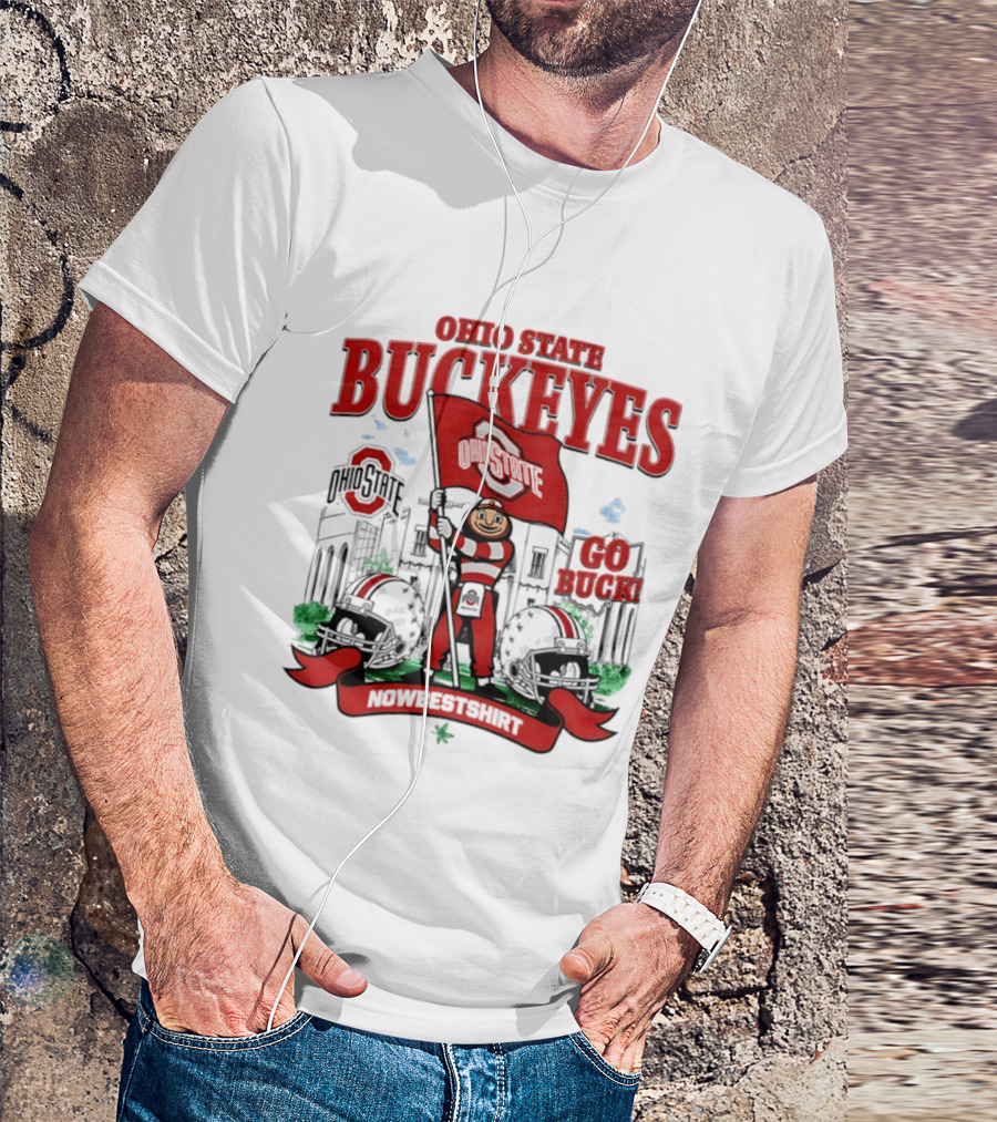 Ohio State Buckeyes Brutus Flag Go Buck Helmet Stadium Nowbes T-Shirt