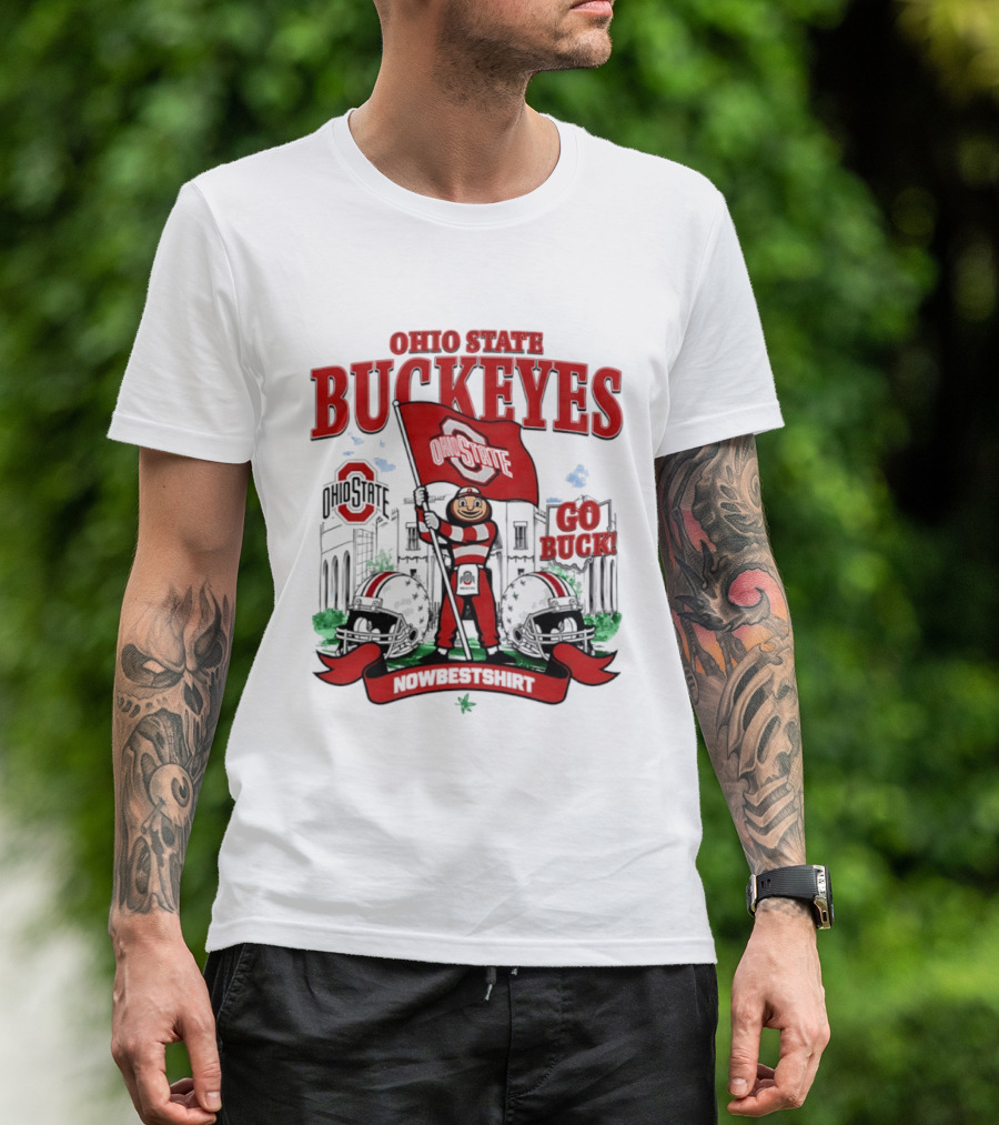 Ohio State Buckeyes Brutus Flag Go Buck Helmet Stadium Nowbes T-Shirt