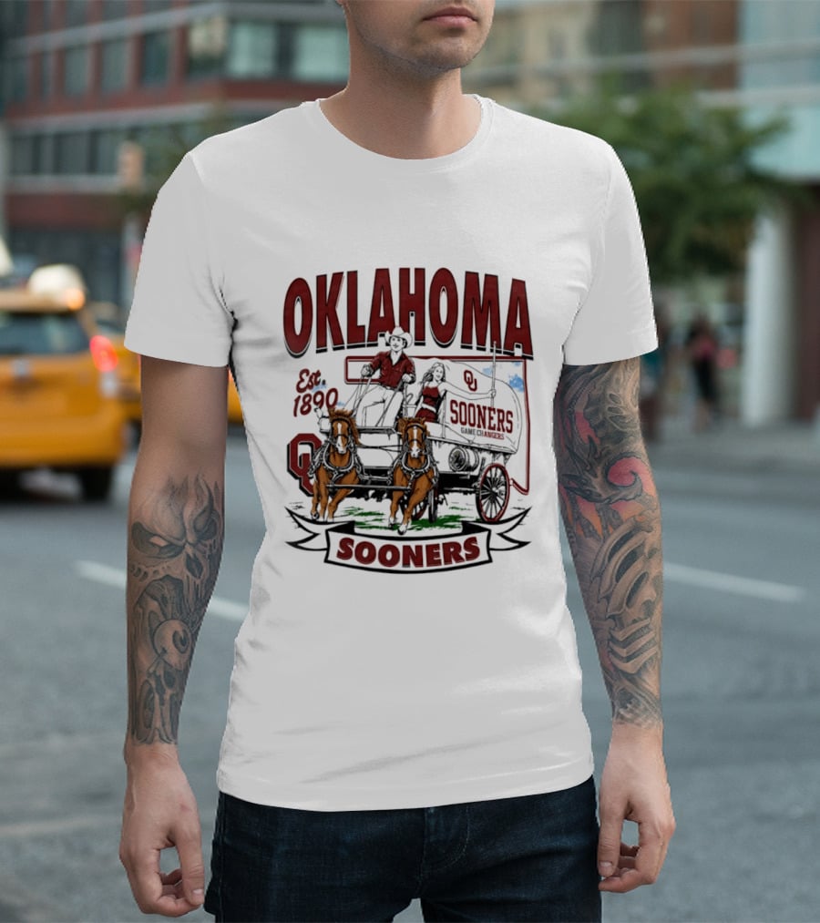 Oklahoma Sooners NCAA Football Est 1890 Wagon Horses Team T-Shirt