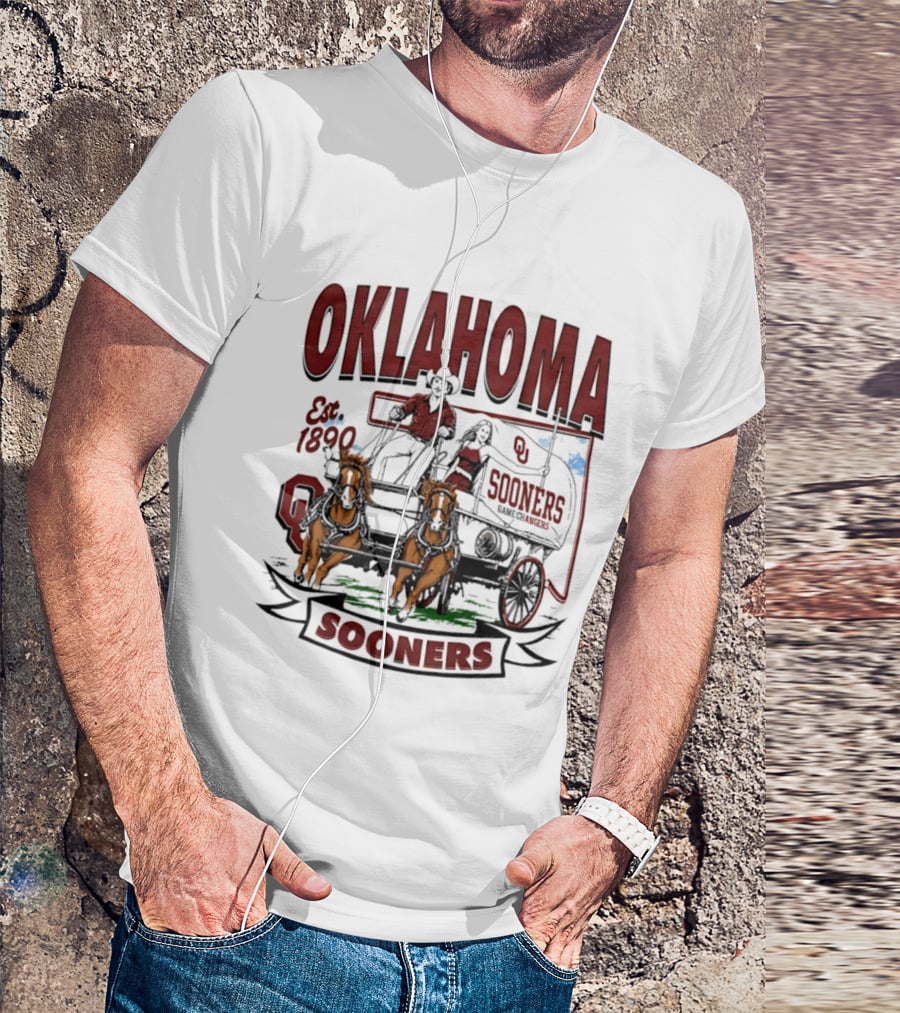 Oklahoma Sooners NCAA Football Est 1890 Wagon Horses Team T-Shirt