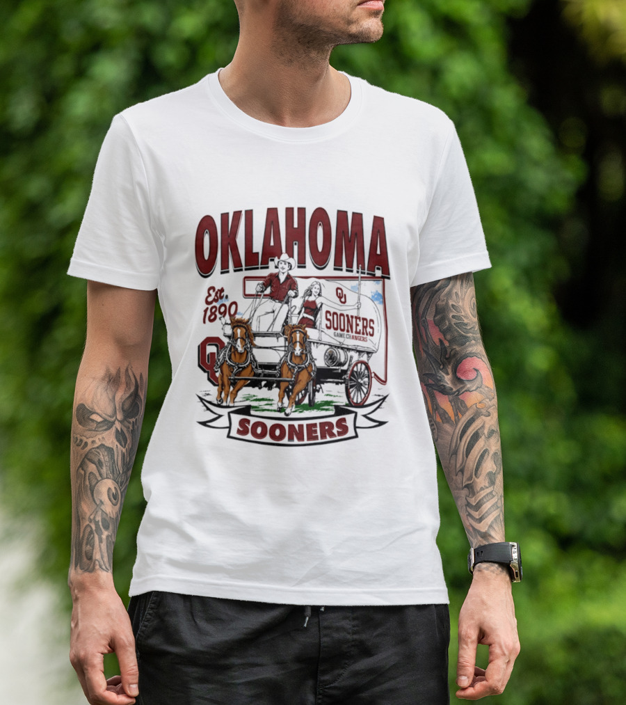 Oklahoma Sooners NCAA Football Est 1890 Wagon Horses Team T-Shirt