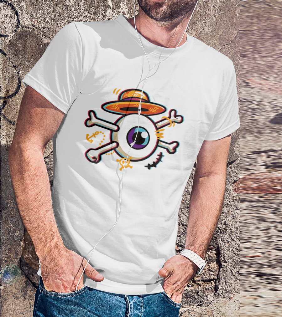 One Piece Straw Hat Eye Bone Pirate Symbol Iconic Anime Series Fan Merch T-Shirt