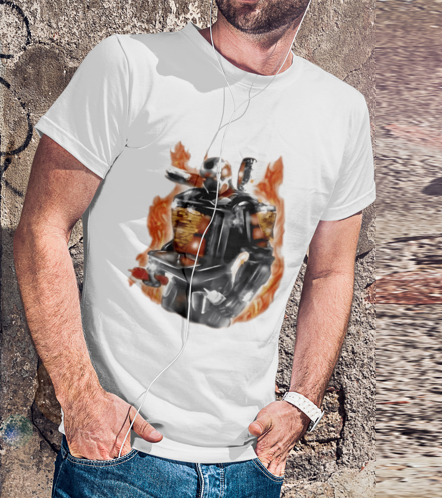 Shawarma Man 90s Flame Airbrush Robot T-Shirt