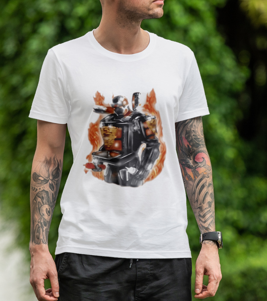 Shawarma Man 90s Flame Airbrush Robot T-Shirt