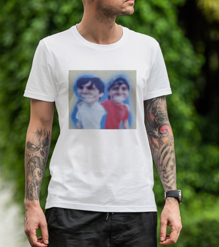 Slushy Noobs Hugging Cartoon Characters In Red And White Outfits T-Shirt