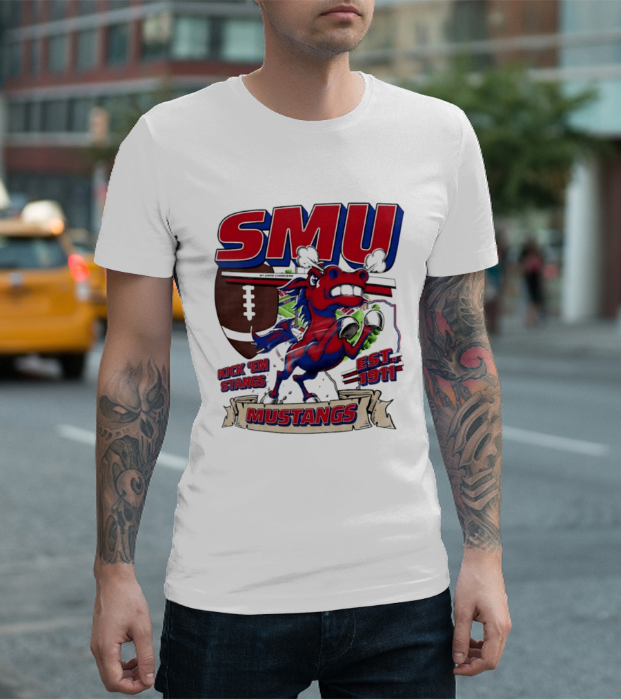 SMU Mustangs Kick 'Em Stangs Football 1911 T-Shirt