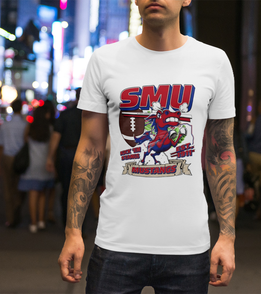 SMU Mustangs Kick 'Em Stangs Football 1911 T-Shirt