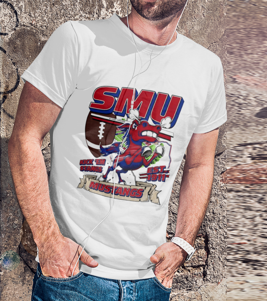 SMU Mustangs Kick 'Em Stangs Football 1911 T-Shirt