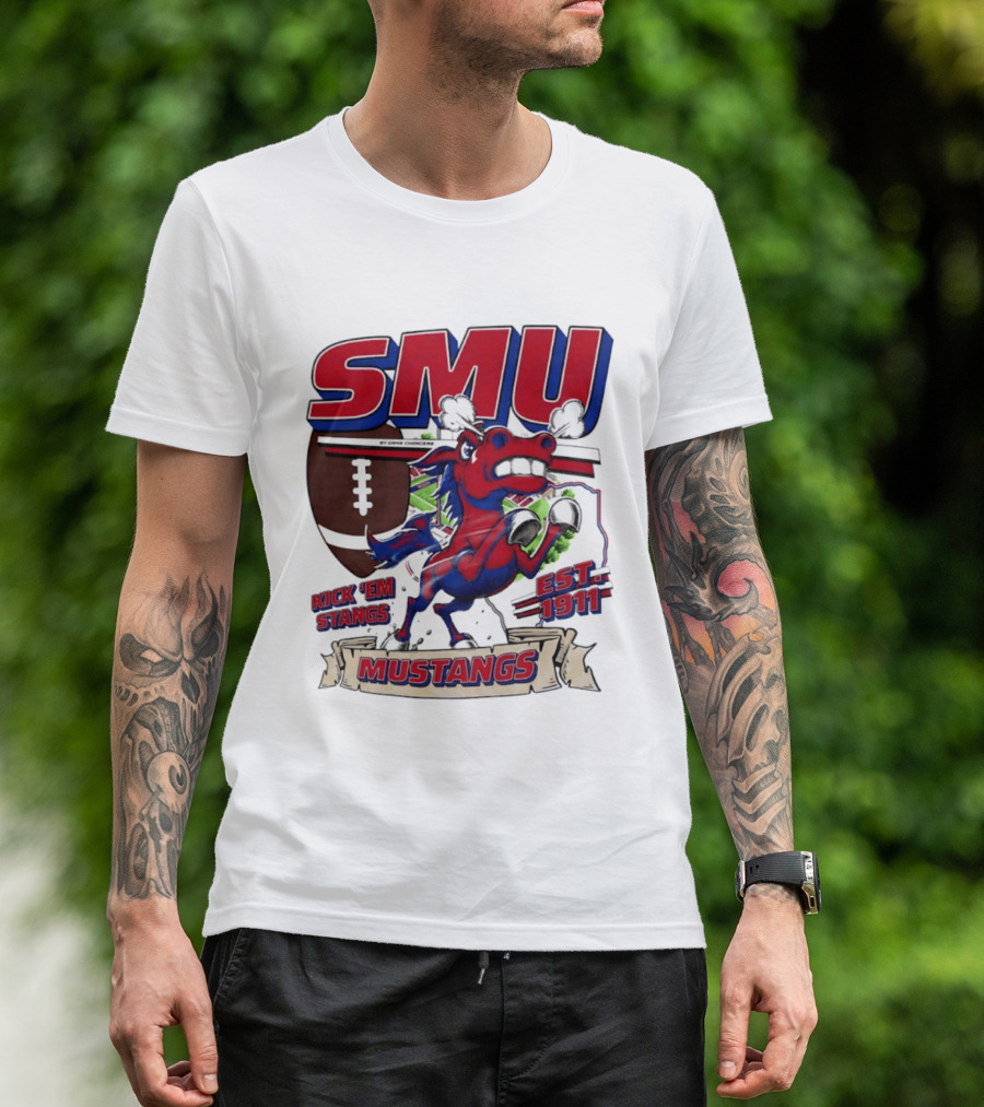 SMU Mustangs Kick 'Em Stangs Football 1911 T-Shirt