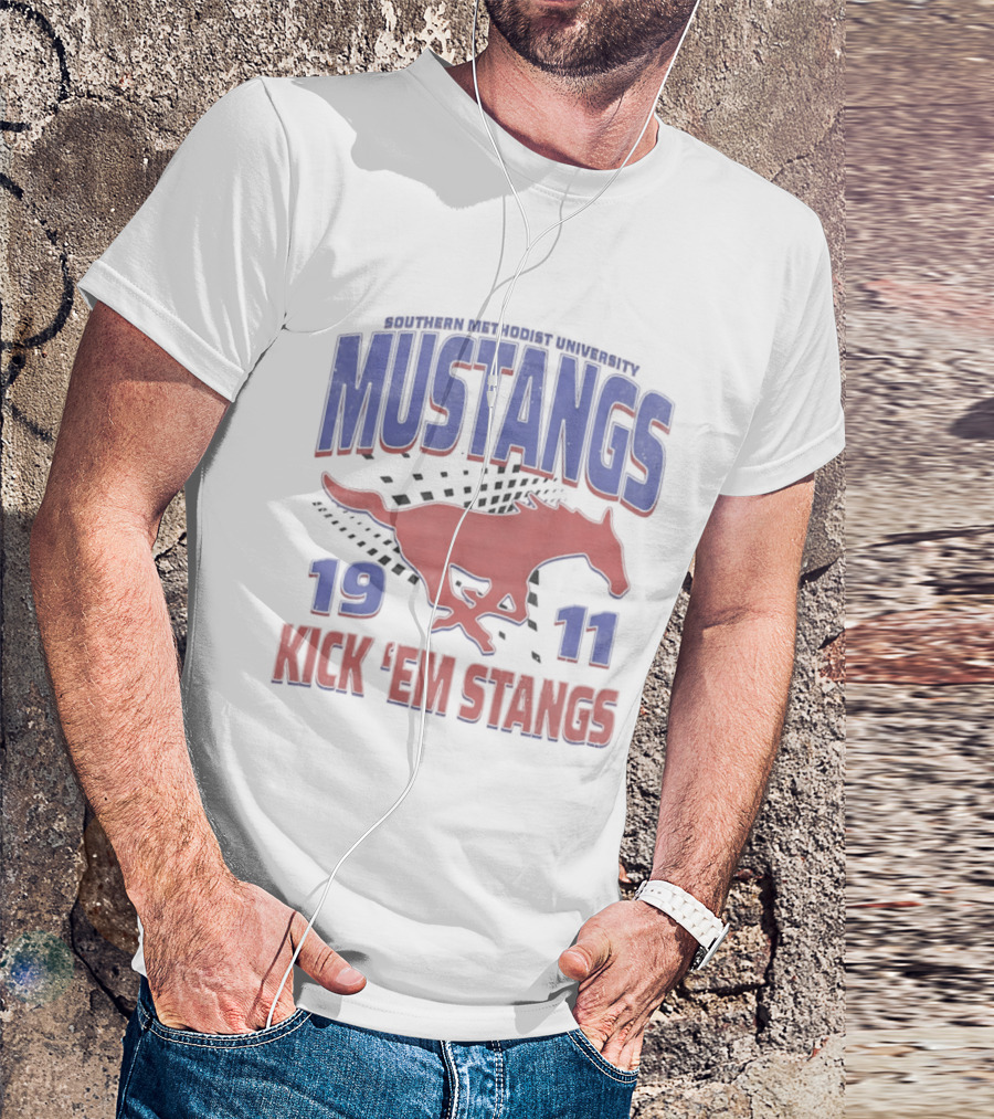 Southern Methodist University Mustangs 1911 Kick 'Em Stangs Mustang Red And Blue T-Shirt