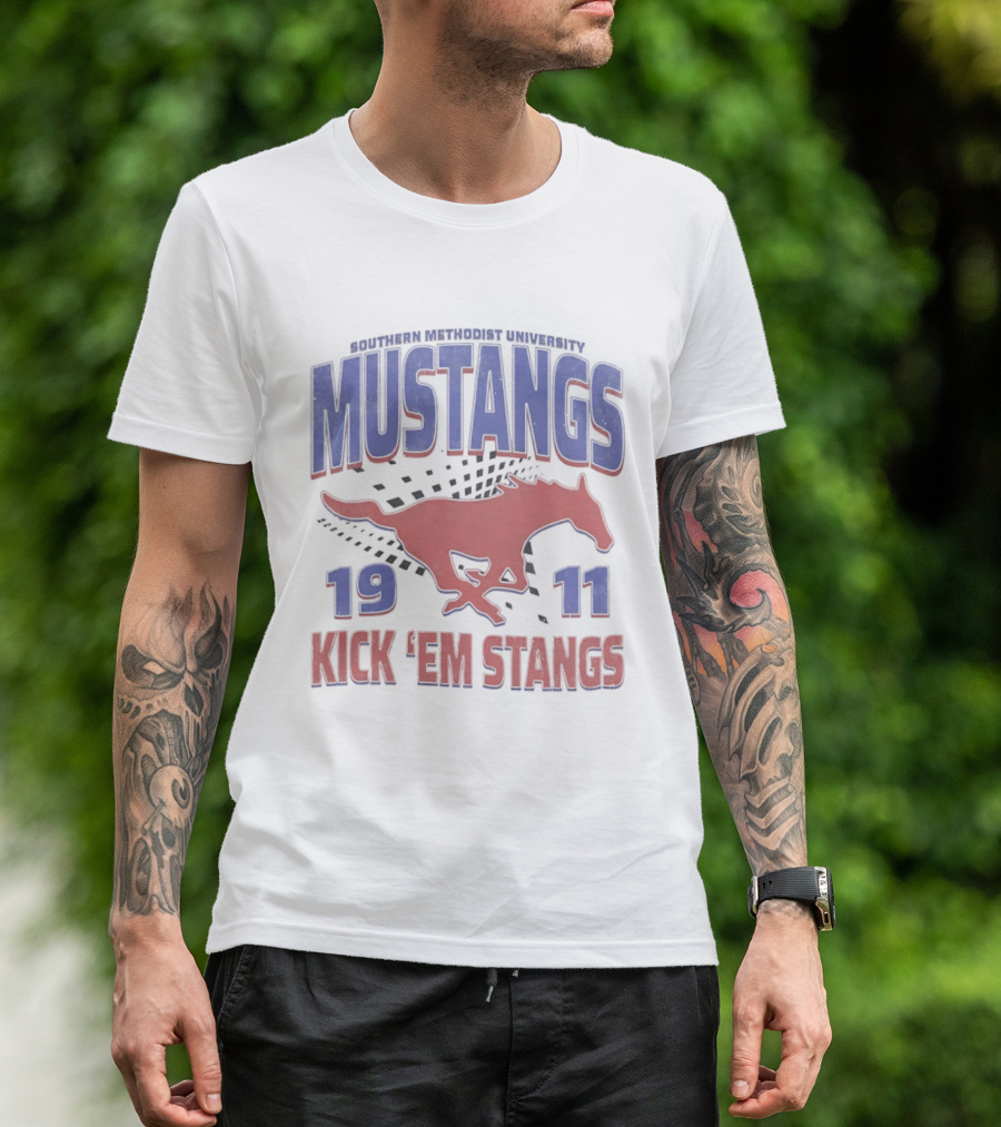 Southern Methodist University Mustangs 1911 Kick 'Em Stangs Mustang Red And Blue T-Shirt