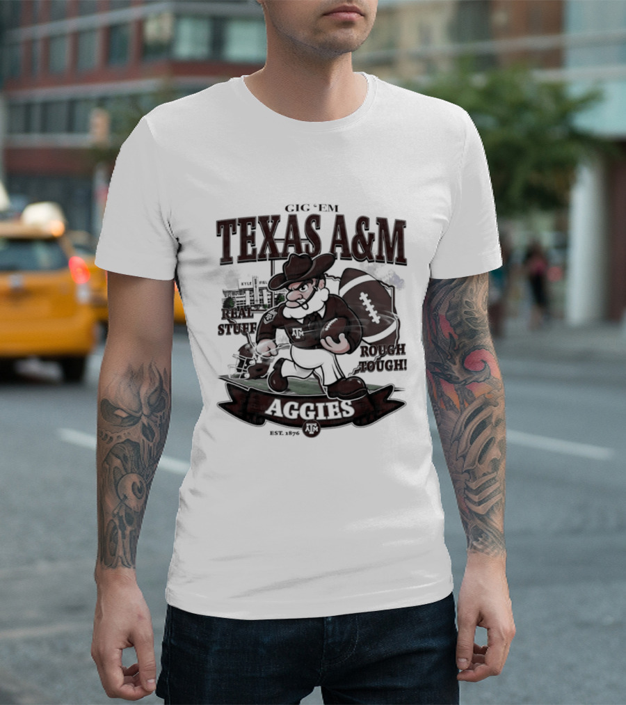 Texas A&M Aggies Gig 'Em Real Stuff Rough Tough T-Shirt