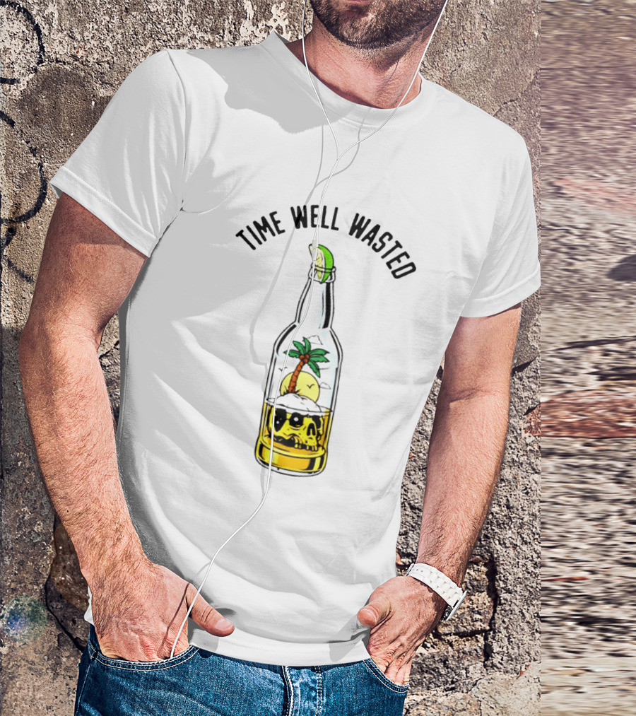 Time Well Wasted Skull And Palm Tree In Bottle With Lemon Slice T-Shirt