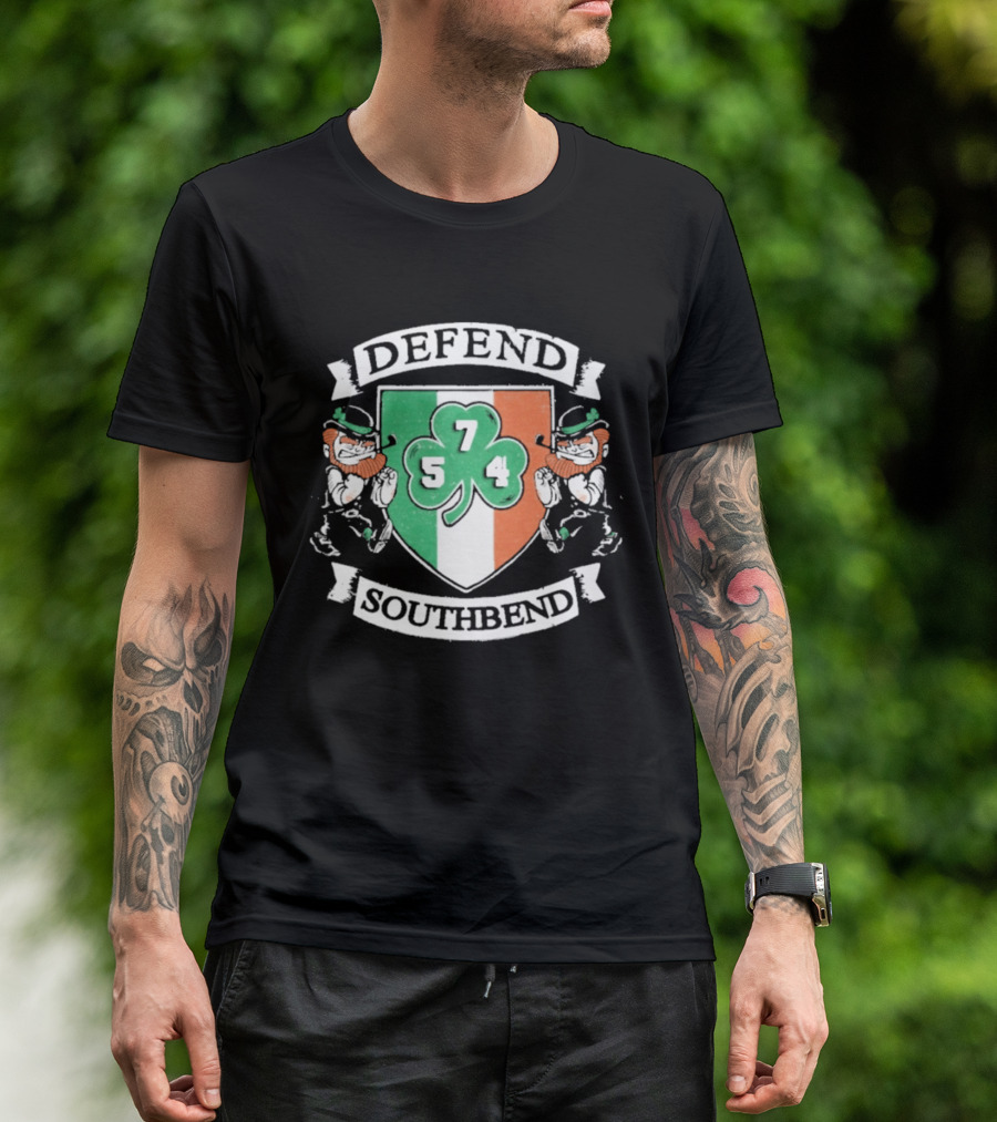 Notre Dame Defend Southbend 754 Shamrock Emblem With Fighting Leprechauns T-Shirt