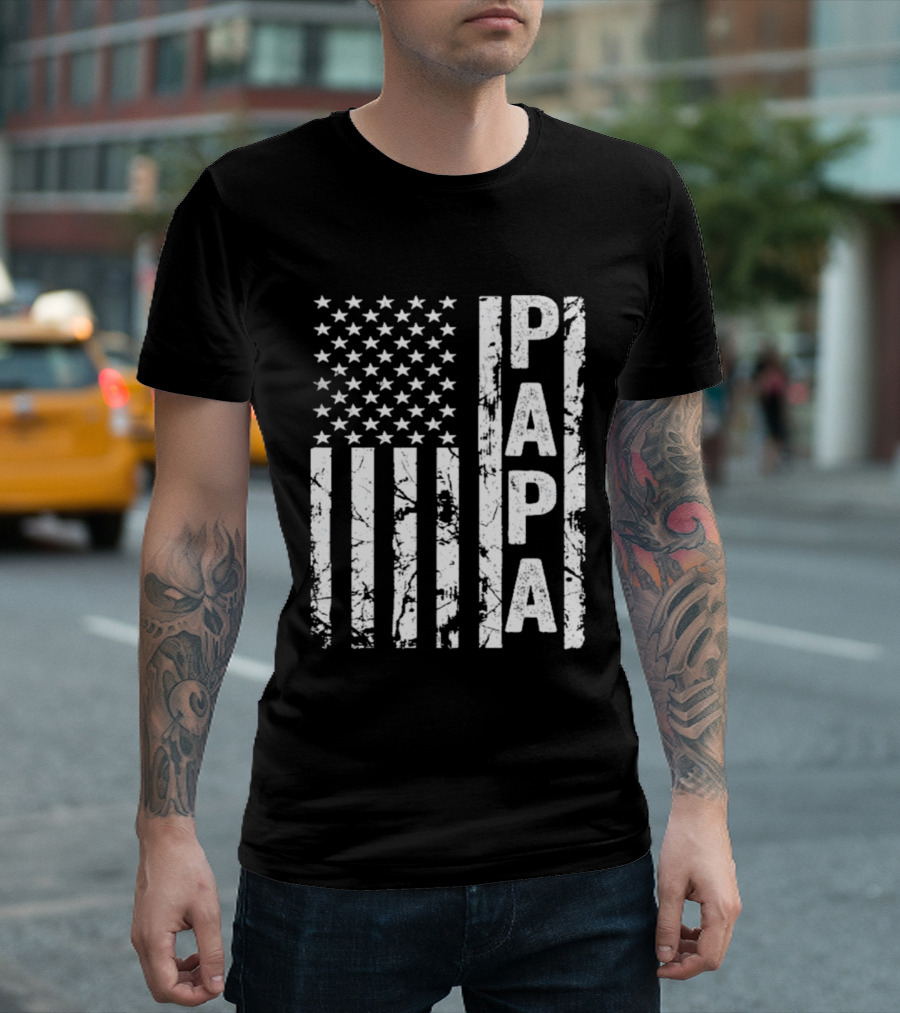 Papa USA Flag Distressed Style Stars And Stripes T-Shirt