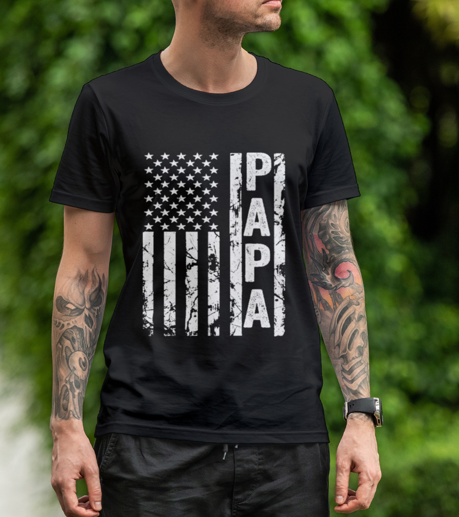Papa USA Flag Distressed Style Stars And Stripes T-Shirt