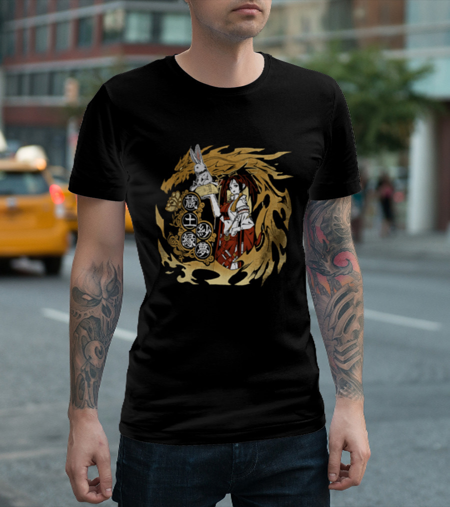 Guilty Gear Inspired Japanese Oni Mask And Flag Iconography T-Shirt