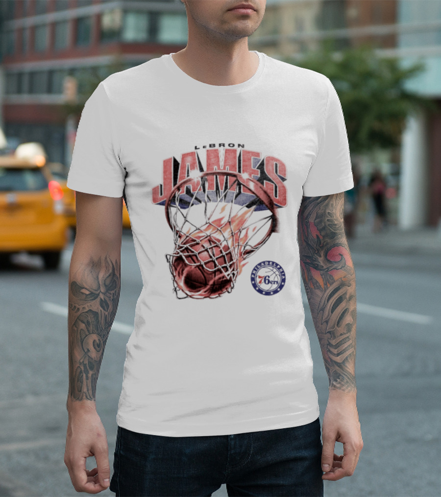 LeBron James 23 Basketball Fire Hoop Philadelphia 76ers T-Shirt