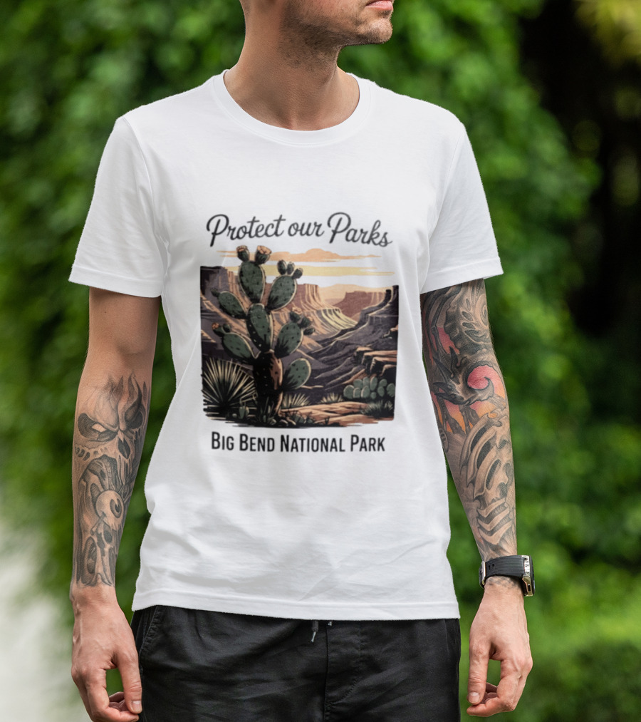 Protect Our Parks Big Bend National Park Cactus Desert Landscape Scene T-Shirt